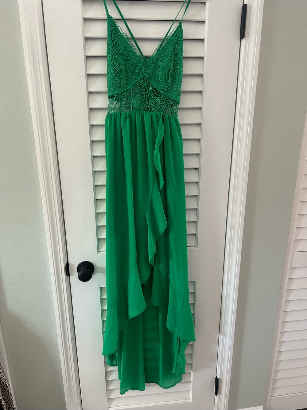 Fashion Nova “Flirty Green Crochet Maxi Dress” size small